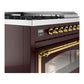 ILVE Nostalgie II 48-Inch Dual Fuel Range with 5 Sealed Burners + Griddle + French Top, 5.02 cu. ft. Oven, Burgundy with Brass Trim, Liquid Propane, Triple Glass Door, UN48FSNMPBUGLP