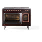 ILVE Nostalgie II 48-Inch Dual Fuel Range with 5 Sealed Burners + Griddle + French Top, 5.02 cu. ft. Oven, Burgundy with Copper Trim, Natural Gas, Triple Glass Door, UN48FSNMPBUP