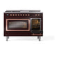 ILVE Nostalgie II 48-Inch Dual Fuel Range with 5 Sealed Burners + Griddle + French Top, 5.02 cu. ft. Oven, Burgundy with Copper Trim, Natural Gas, Triple Glass Door, UN48FSNMPBUP