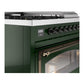 ILVE Nostalgie II 48-Inch Dual Fuel Range with 5 Sealed Burners + Griddle + French Top, 5.02 cu. ft. Oven, Emerald Green with Burnished Trim, Natural Gas, Triple Glass Door, UN48FSNMPEGB