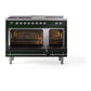 ILVE Nostalgie II 48-Inch Dual Fuel Range with 5 Sealed Burners + Griddle + French Top, 5.02 cu. ft. Oven, Emerald Green with Chrome Trim, Liquid Propane, Triple Glass Door, UN48FSNMPEGCLP
