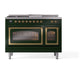 ILVE Nostalgie II 48-Inch Dual Fuel Range with 5 Sealed Burners + Griddle + French Top, 5.02 cu. ft. Oven, Emerald Green with Brass Trim, Liquid Propane, Triple Glass Door, UN48FSNMPEGGLP