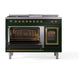 ILVE Nostalgie II 48-Inch Dual Fuel Range with 5 Sealed Burners + Griddle + French Top, 5.02 cu. ft. Oven, Emerald Green with Brass Trim, Liquid Propane, Triple Glass Door, UN48FSNMPEGGLP