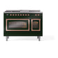 ILVE Nostalgie II 48-Inch Dual Fuel Range with 5 Sealed Burners + Griddle + French Top, 5.02 cu. ft. Oven, Emerald Green with Copper Trim, Liquid Propane, Triple Glass Door, UN48FSNMPEGPLP
