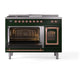 ILVE Nostalgie II 48-Inch Dual Fuel Range with 5 Sealed Burners + Griddle + French Top, 5.02 cu. ft. Oven, Emerald Green with Copper Trim, Liquid Propane, Triple Glass Door, UN48FSNMPEGPLP