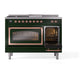 ILVE Nostalgie II 48-Inch Dual Fuel Range with 5 Sealed Burners + Griddle + French Top, 5.02 cu. ft. Oven, Emerald Green with Copper Trim, Liquid Propane, Triple Glass Door, UN48FSNMPEGPLP