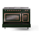 ILVE Nostalgie II 48-Inch Dual Fuel Range with 5 Sealed Burners + Griddle + French Top, 5.02 cu. ft. Oven, Emerald Green with Copper Trim, Liquid Propane, Triple Glass Door, UN48FSNMPEGPLP