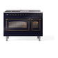 ILVE Nostalgie II 48-Inch Dual Fuel Range with 5 Sealed Burners + Griddle + French Top, 5.02 cu. ft. Oven, Midnight Blue with Burnished Trim, Liquid Propane, Triple Glass Door, UN48FSNMPMBBLP