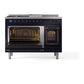 ILVE Nostalgie II 48-Inch Dual Fuel Range with 5 Sealed Burners + Griddle + French Top, 5.02 cu. ft. Oven, Midnight Blue with Burnished Trim, Natural Gas, Triple Glass Door, UN48FSNMPMBB