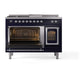 ILVE Nostalgie II 48-Inch Dual Fuel Range with 5 Sealed Burners + Griddle + French Top, 5.02 cu. ft. Oven, Midnight Blue with Chrome Trim, Liquid Propane, Triple Glass Door, UN48FSNMPMBCLP