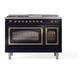ILVE Nostalgie II 48-Inch Dual Fuel Range with 5 Sealed Burners + Griddle + French Top, 5.02 cu. ft. Oven, Midnight Blue with Brass Trim, Liquid Propane, Triple Glass Door, UN48FSNMPMBGLP