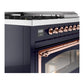 ILVE Nostalgie II 48-Inch Dual Fuel Range with 5 Sealed Burners + Griddle + French Top, 5.02 cu. ft. Oven, Midnight Blue with Copper Trim, Natural Gas, Triple Glass Door, UN48FSNMPMBP
