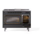ILVE Nostalgie II 48-Inch Dual Fuel Range with 5 Sealed Burners + Griddle + French Top, 5.02 cu. ft. Oven, Graphite Matte with Burnished Trim, Liquid Propane, Triple Glass Door, UN48FSNMPMGBLP