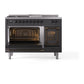 ILVE Nostalgie II 48-Inch Dual Fuel Range with 5 Sealed Burners + Griddle + French Top, 5.02 cu. ft. Oven, Graphite Matte with Burnished Trim, Natural Gas, Triple Glass Door, UN48FSNMPMGB