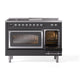 ILVE Nostalgie II 48-Inch Dual Fuel Range with 5 Sealed Burners + Griddle + French Top, 5.02 cu. ft. Oven, Graphite Matte with Chrome Trim, Liquid Propane, Triple Glass Door, UN48FSNMPMGCLP