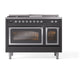 ILVE Nostalgie II 48-Inch Dual Fuel Range with 5 Sealed Burners + Griddle + French Top, 5.02 cu. ft. Oven, Graphite Matte with Chrome Trim, Natural Gas, Triple Glass Door, UN48FSNMPMGC