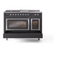 ILVE Nostalgie II 48-Inch Dual Fuel Range with 5 Sealed Burners + Griddle + French Top, 5.02 cu. ft. Oven, Graphite Matte with Chrome Trim, Natural Gas, Triple Glass Door, UN48FSNMPMGC