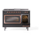 ILVE Nostalgie II 48-Inch Dual Fuel Range with 5 Sealed Burners + Griddle + French Top, 5.02 cu. ft. Oven, Graphite Matte with Copper Trim, Liquid Propane, Triple Glass Door, UN48FSNMPMGPLP