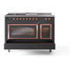 ILVE Nostalgie II 48-Inch Dual Fuel Range with 5 Sealed Burners + Griddle + French Top, 5.02 cu. ft. Oven, Graphite Matte with Copper Trim, Liquid Propane, Triple Glass Door, UN48FSNMPMGPLP
