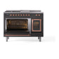 ILVE Nostalgie II 48-Inch Dual Fuel Range with 5 Sealed Burners + Griddle + French Top, 5.02 cu. ft. Oven, Graphite Matte with Copper Trim, Natural Gas, Triple Glass Door, UN48FSNMPMGP