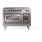 ILVE Nostalgie II 48-Inch Dual Fuel Range with 5 Sealed Burners + Griddle + French Top, 5.02 cu. ft. Oven, Stainless Steel with Burnished Trim, Natural Gas, Triple Glass Door, UN48FSNMPSSB