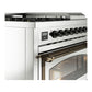 ILVE Nostalgie II 48-Inch Dual Fuel Range with 5 Sealed Burners + Griddle + French Top, 5.02 cu. ft. Oven, Stainless Steel with Burnished Trim, Natural Gas, Triple Glass Door, UN48FSNMPSSB