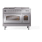 ILVE Nostalgie II 48-Inch Dual Fuel Range with 5 Sealed Burners + Griddle + French Top, 5.02 cu. ft. Oven, Stainless Steel with Chrome Trim, Natural Gas, Triple Glass Door, UN48FSNMPSSC