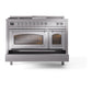 ILVE Nostalgie II 48-Inch Dual Fuel Range with 5 Sealed Burners + Griddle + French Top, 5.02 cu. ft. Oven, Stainless Steel with Chrome Trim, Natural Gas, Triple Glass Door, UN48FSNMPSSC