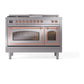 ILVE Nostalgie II 48-Inch Dual Fuel Range with 5 Sealed Burners + Griddle + French Top, 5.02 cu. ft. Oven, Stainless Steel with Copper Trim, Liquid Propane, Triple Glass Door, UN48FSNMPSSPLP