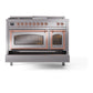 ILVE Nostalgie II 48-Inch Dual Fuel Range with 5 Sealed Burners + Griddle + French Top, 5.02 cu. ft. Oven, Stainless Steel with Copper Trim, Liquid Propane, Triple Glass Door, UN48FSNMPSSPLP