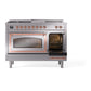 ILVE Nostalgie II 48-Inch Dual Fuel Range with 5 Sealed Burners + Griddle + French Top, 5.02 cu. ft. Oven, Stainless Steel with Copper Trim, Natural Gas, Triple Glass Door, UN48FSNMPSSP