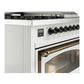 ILVE Nostalgie II 48-Inch Dual Fuel Range with 5 Sealed Burners + Griddle + French Top, 5.02 cu. ft. Oven, White with Burnished Trim, Natural Gas, Triple Glass Door, UN48FSNMPWHB