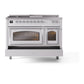 ILVE Nostalgie II 48-Inch Dual Fuel Range with 5 Sealed Burners + Griddle + French Top, 5.02 cu. ft. Oven, White with Chrome Trim, Natural Gas, Triple Glass Door, UN48FSNMPWHC