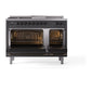 ILVE Nostalgie II 48-Inch Dual Fuel Range with 5 Sealed Burners + Griddle + French Top, 5.02 cu. ft. Oven, Graphite Matte with Burnished Trim, Natural Gas, Solid Door, UN48FSQNMPMGB