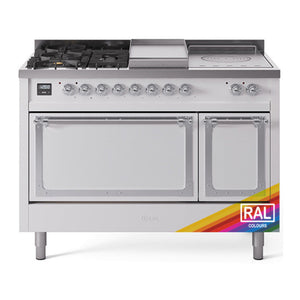 ILVE Nostalgie II 48-Inch Dual Fuel Range with 5 Sealed Burners + Griddle + French Top, 5.02 cu. ft. Oven, RAL with Chrome Trim, Liquid Propane, Solid Door, UN48FSQNMPRACLP