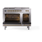 ILVE Nostalgie II 48-Inch Dual Fuel Range with 5 Sealed Burners + Griddle + French Top, 5.02 cu. ft. Oven, Stainless Steel with Brass Trim, Liquid Propane, Solid Door, UN48FSQNMPSSGLP
