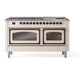 ILVE Nostalgie II 60-Inch Dual Fuel Range with 9 Sealed Burners + Griddle, 5.8 cu. ft. Oven, Antique White with Burnished Trim, Natural Gas, Triple Glass Door, UN60FNMPAWB