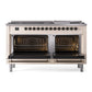ILVE Nostalgie II 60-Inch Dual Fuel Range with 9 Sealed Burners + Griddle, 5.8 cu. ft. Oven, Antique White with Burnished Trim, Natural Gas, Triple Glass Door, UN60FNMPAWB
