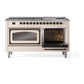 ILVE Nostalgie II 60-Inch Dual Fuel Range with 9 Sealed Burners + Griddle, 5.8 cu. ft. Oven, Antique White with Burnished Trim, Natural Gas, Triple Glass Door, UN60FNMPAWB