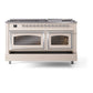 ILVE Nostalgie II 60-Inch Dual Fuel Range with 9 Sealed Burners + Griddle, 5.8 cu. ft. Oven, Antique White with Chrome Trim, Liquid Propane, Triple Glass Door, UN60FNMPAWCLP