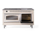 ILVE Nostalgie II 60-Inch Dual Fuel Range with 9 Sealed Burners + Griddle, 5.8 cu. ft. Oven, Antique White with Chrome Trim, Natural Gas, Triple Glass Door, UN60FNMPAWC