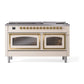 ILVE Nostalgie II 60-Inch Dual Fuel Range with 9 Sealed Burners + Griddle, 5.8 cu. ft. Oven, Antique White with Brass Trim, Liquid Propane, Triple Glass Door, UN60FNMPAWGLP