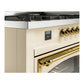 ILVE Nostalgie II 60-Inch Dual Fuel Range with 9 Sealed Burners + Griddle, 5.8 cu. ft. Oven, Antique White with Brass Trim, Liquid Propane, Triple Glass Door, UN60FNMPAWGLP