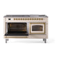 ILVE Nostalgie II 60-Inch Dual Fuel Range with 9 Sealed Burners + Griddle, 5.8 cu. ft. Oven, Antique White with Brass Trim, Natural Gas, Triple Glass Door, UN60FNMPAWG