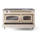 ILVE Nostalgie II 60-Inch Dual Fuel Range with 9 Sealed Burners + Griddle, 5.8 cu. ft. Oven, Antique White with Brass Trim, Natural Gas, Triple Glass Door, UN60FNMPAWG