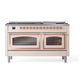 ILVE Nostalgie II 60-Inch Dual Fuel Range with 9 Sealed Burners + Griddle, 5.8 cu. ft. Oven, Antique White with Copper Trim, Liquid Propane, Triple Glass Door, UN60FNMPAWPLP