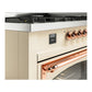 ILVE Nostalgie II 60-Inch Dual Fuel Range with 9 Sealed Burners + Griddle, 5.8 cu. ft. Oven, Antique White with Copper Trim, Liquid Propane, Triple Glass Door, UN60FNMPAWPLP