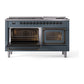ILVE Nostalgie II 60-Inch Dual Fuel Range with 9 Sealed Burners + Griddle, 5.8 cu. ft. Oven, Blue Grey with Burnished Trim, Liquid Propane, Triple Glass Door, UN60FNMPBGBLP