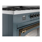ILVE Nostalgie II 60-Inch Dual Fuel Range with 9 Sealed Burners + Griddle, 5.8 cu. ft. Oven, Blue Grey with Burnished Trim, Natural Gas, Triple Glass Door, UN60FNMPBGB