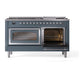 ILVE Nostalgie II 60-Inch Dual Fuel Range with 9 Sealed Burners + Griddle, 5.8 cu. ft. Oven, Blue Grey with Chrome Trim, Liquid Propane, Triple Glass Door, UN60FNMPBGCLP